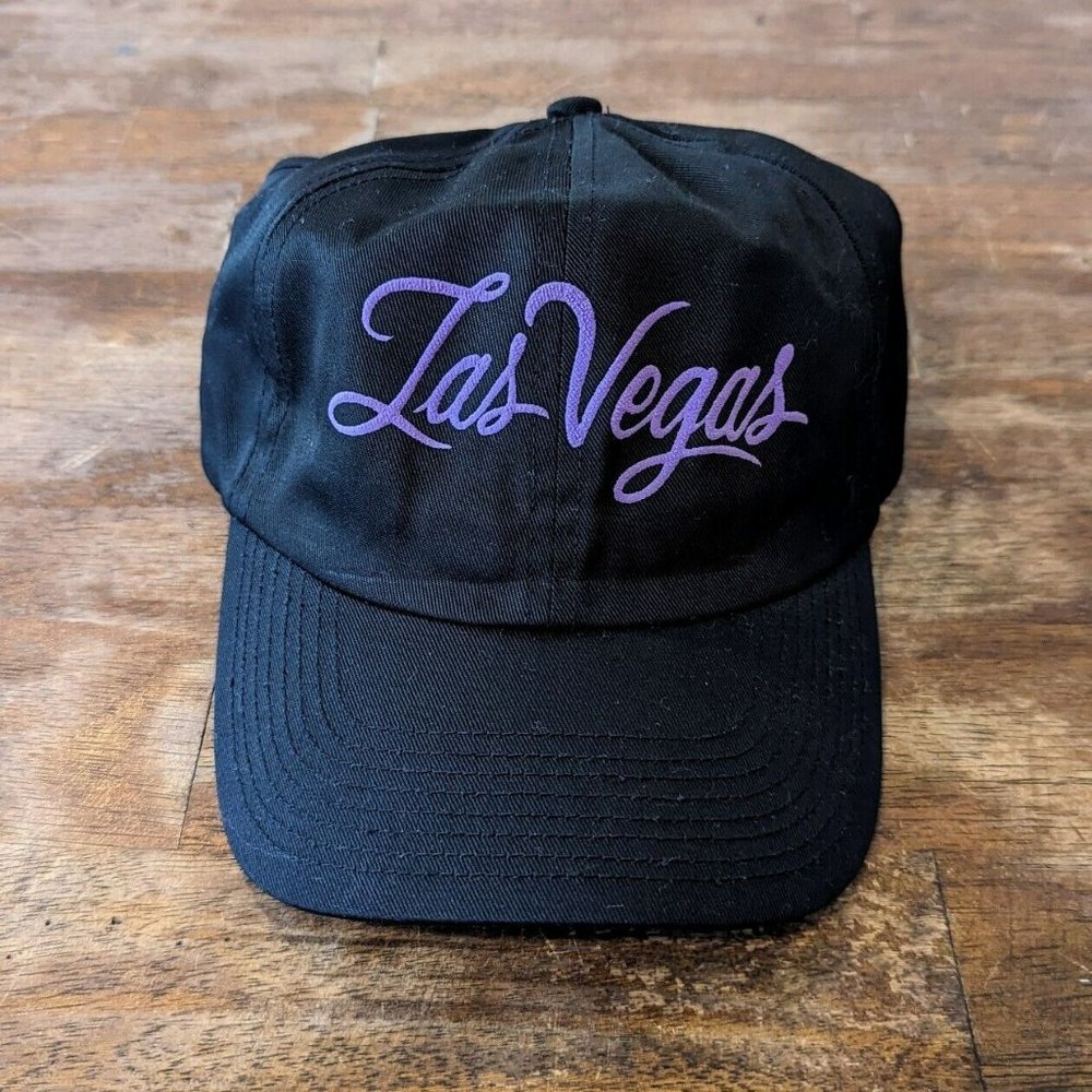 Vintage HEAD TO TOE Black Purple Hat Size Elastic Band Visor Ponytail LAS VEGAS